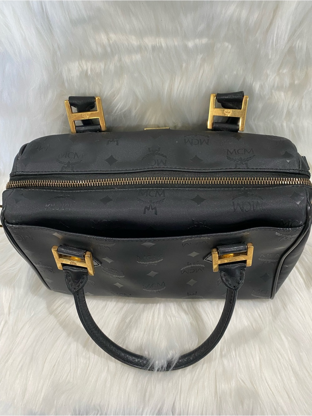 MCM Black Visetos Boston with Gold Hardware - Picture 7 of 12